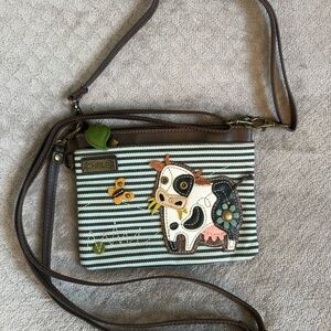Chala Mini Bag with Cow Design - Brown and Mint